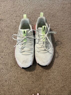 Nike Kids White Sneakers with Neon Yellow Accents